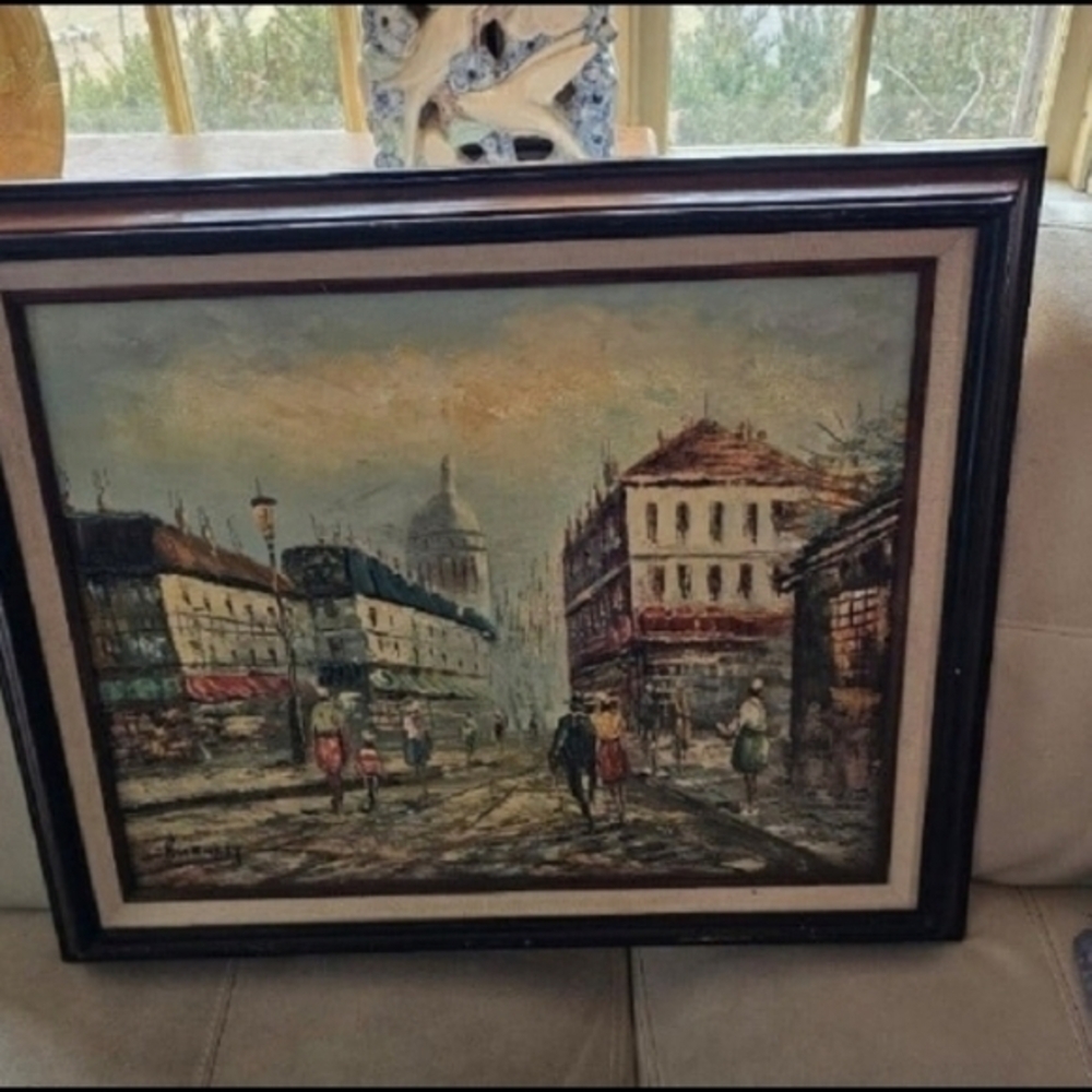 Oil painting on canvas of a Paris Street scene, framed and signed,‎ Burnett